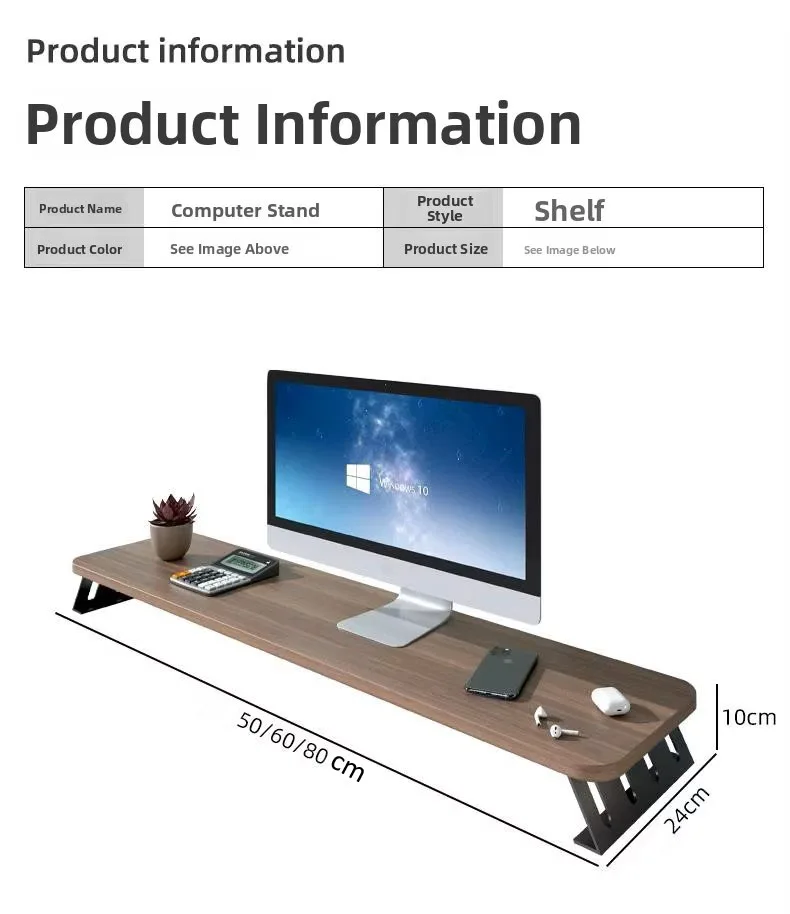 Desktop Monitor Riser Stand – Office Workstation Laptop Holder – Study Desk Monitor Organizer Shelf