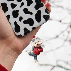 Cute Bichon Frise Pendant Versatile Charm Cartoon Dressed Puppy 2D Acrylic Keychain for Car,Backpacks,Phone,Festive,Gift & Decor