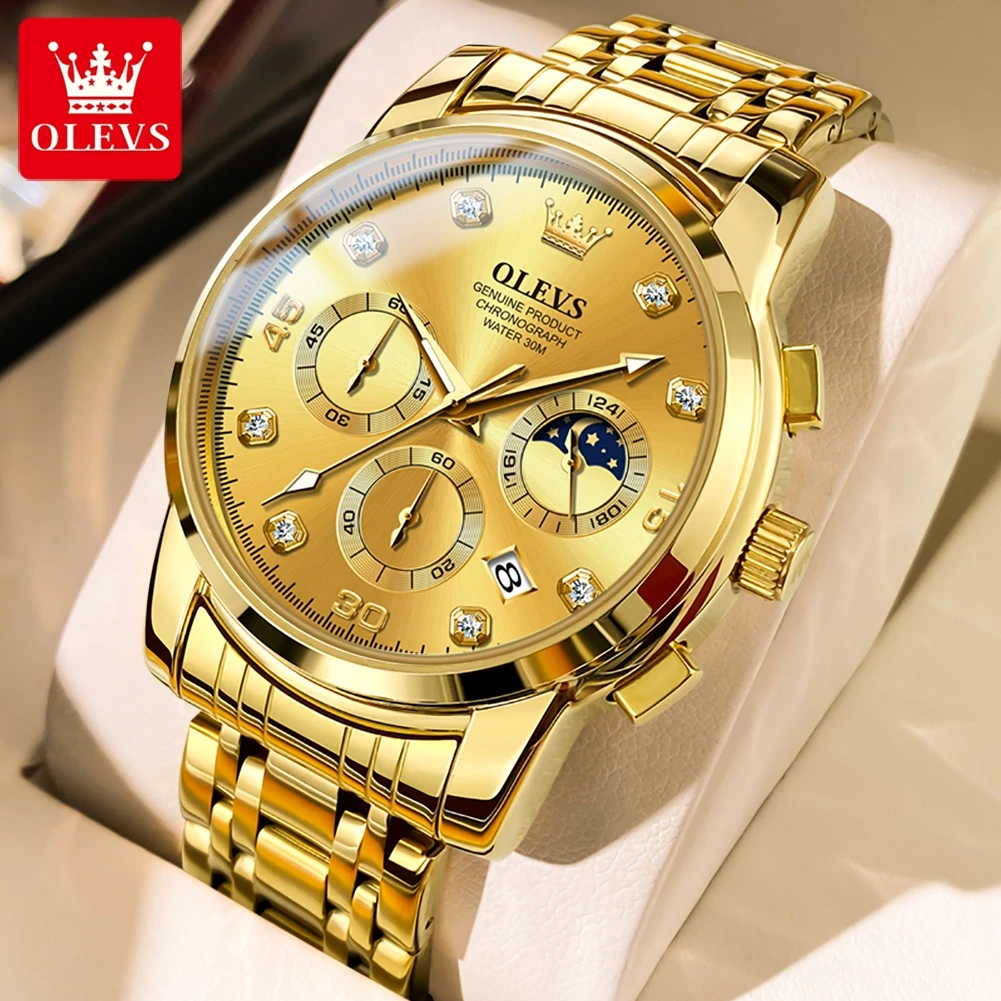 

OLEVS 2025 New Mens Watches Top Brand Luxury Gold Quartz Watch for Men Stainless Steel Waterproof Date Chronograph Wristwatch