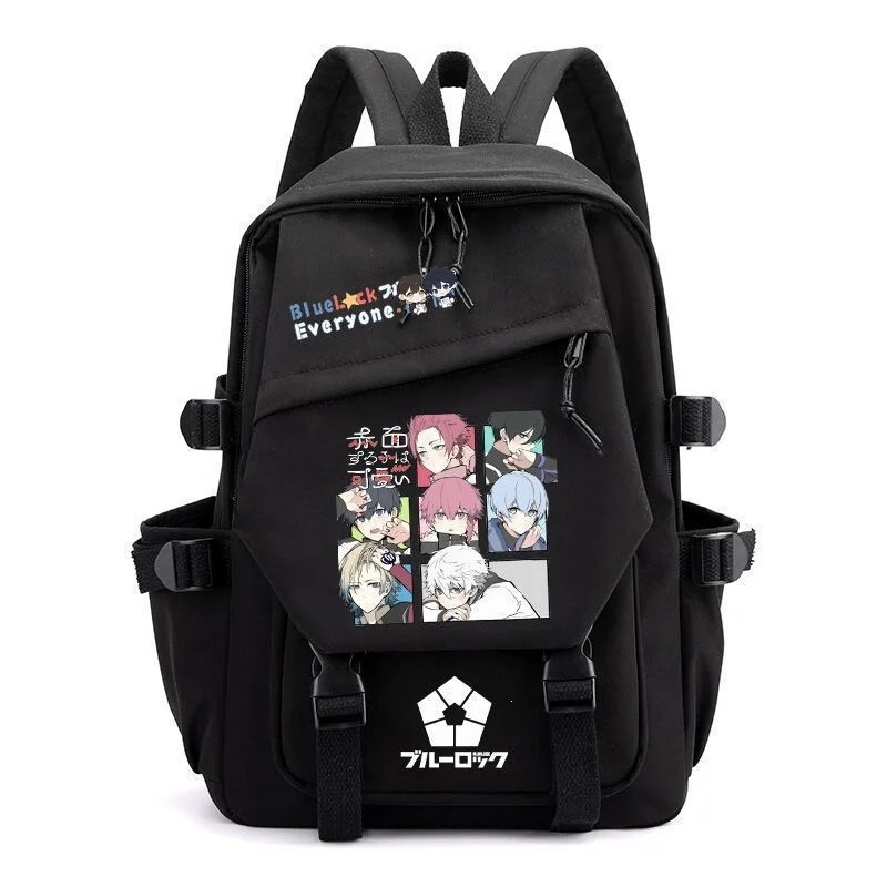 Soccer Anime Q Version Character Print Black Backpack Large Capacity Waterproof Student School Bag Daypack For Teen Boys Girls