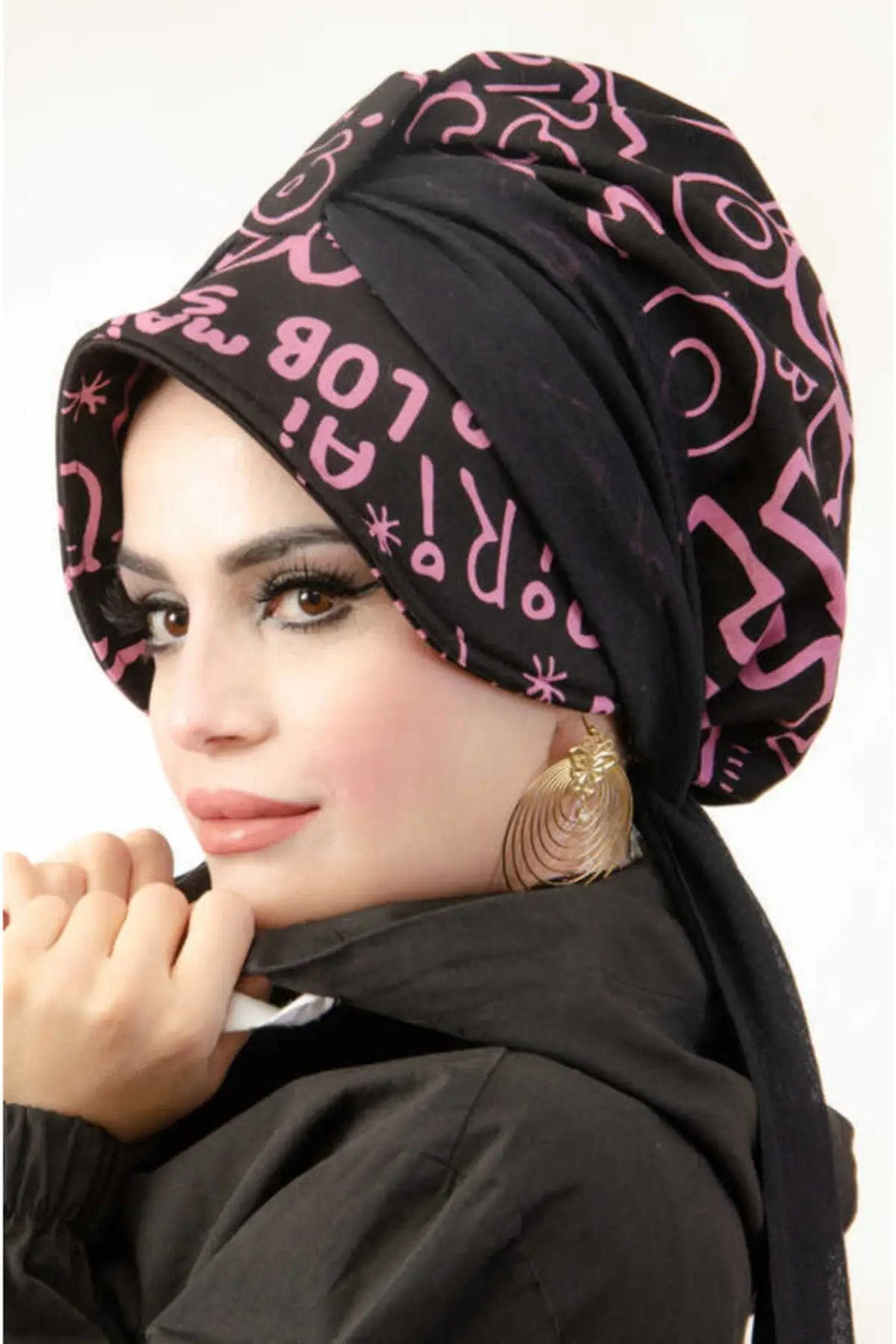 Black Pink Hat Bathing Cap