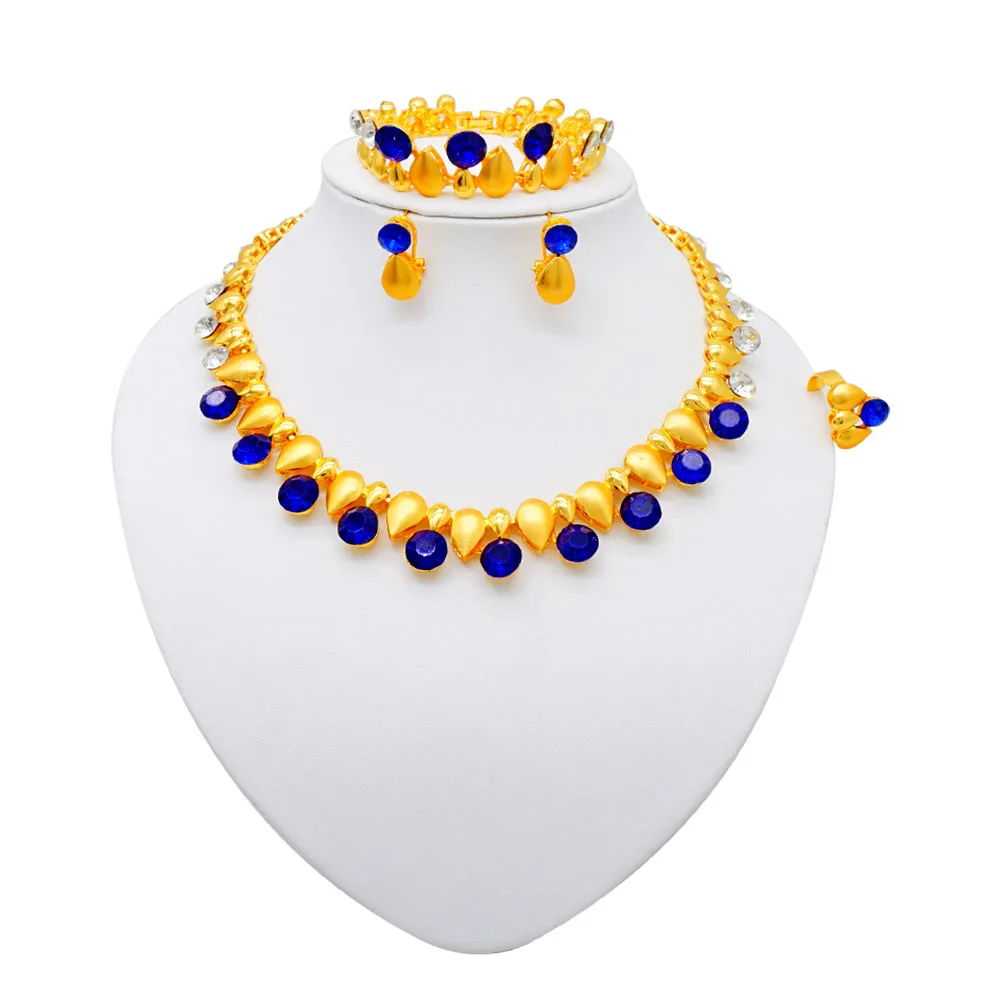 

Luxury Dubai Gold Color Women Jewelry Set Fashion Clear Crystal Classic Design Plated Cuban Chain Earring Necklace 4pc set Party