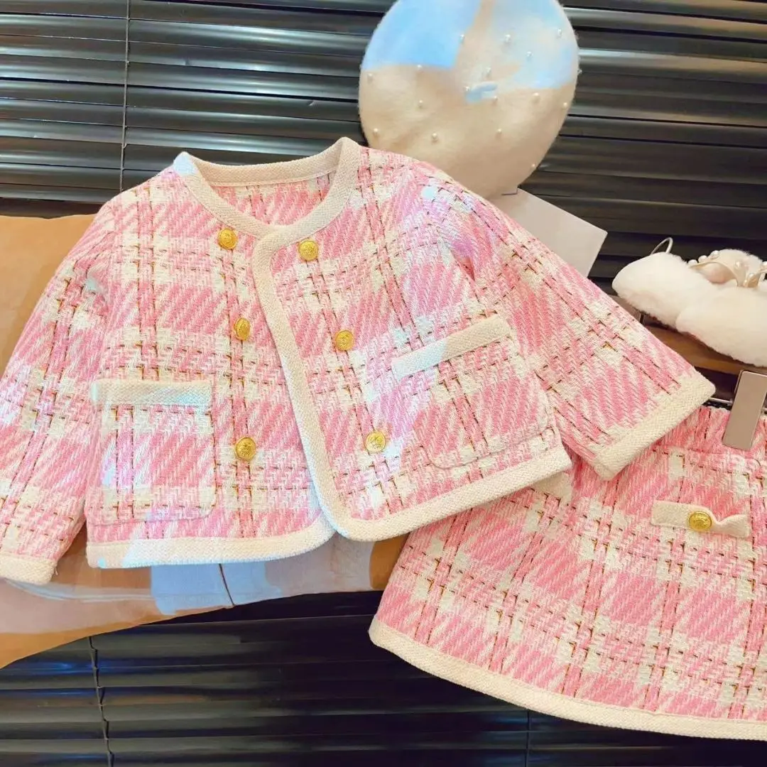 

Girls' Suit Winter New Long-sleeved Coat + Skirt Two-piece Set Girl Clothes