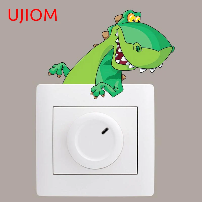 UJIOM 13cm Hurry Walking Dinosaur Wall Sticker Cartoon Occlusion Scratch Waterproof Decal Switch Bathroom Mural Art Decoration