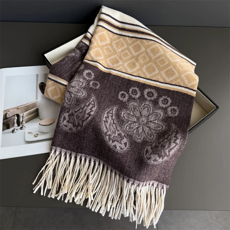 2025 Nuovo Spessore Caldo Sciarpa Invernale Design Stampa Donna Cashmere Scialle di Pashmina Lady Wrap Sciarpe con Nappa Lavorato a Maglia da Uomo Foulard Coperta