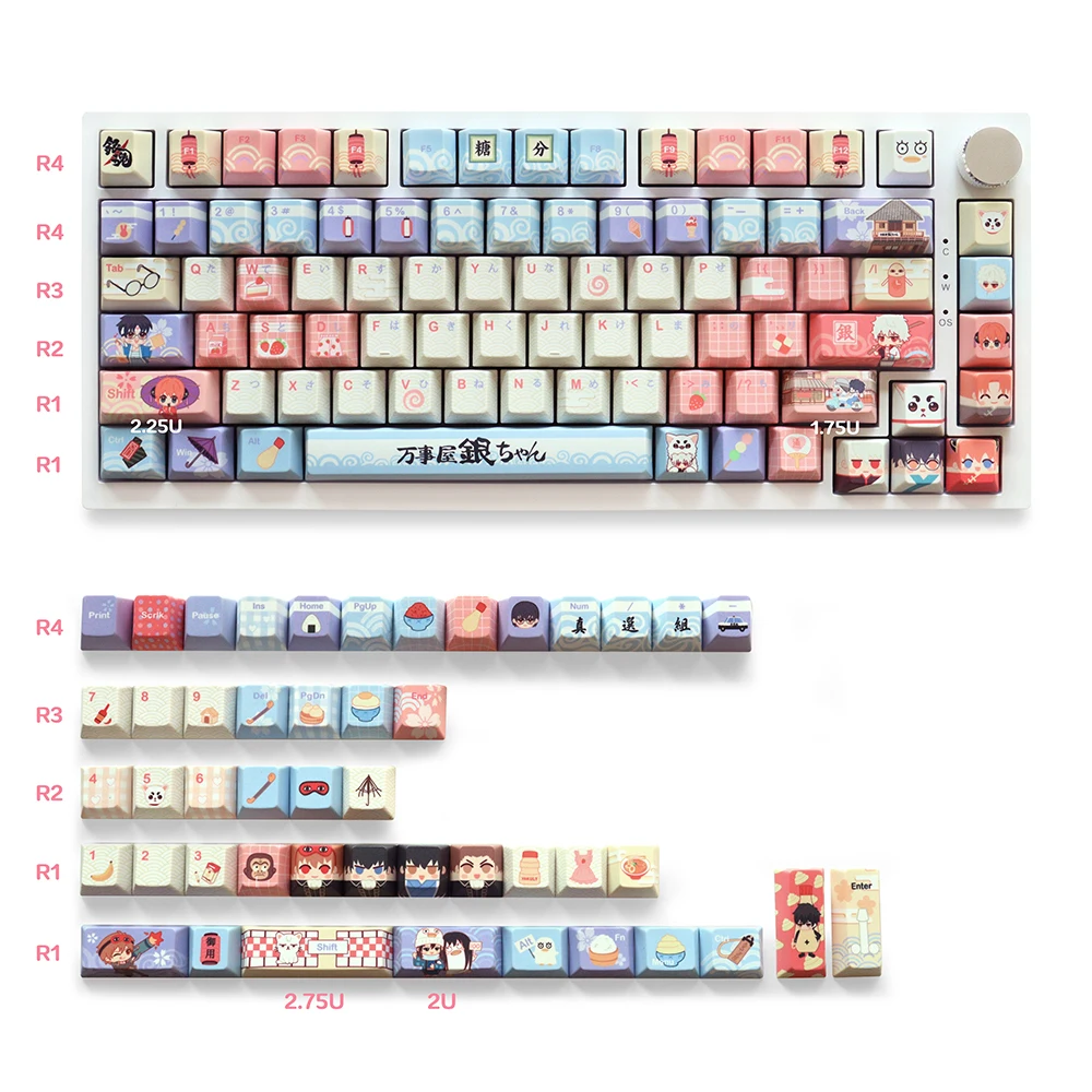 Gintama Theme Keycaps PBT 129 Keys Cherry Five Side Dye-Sub for Mx Switch GH60/GK61/GK64/84/87/96/104/108/980Mechanical Keyboard