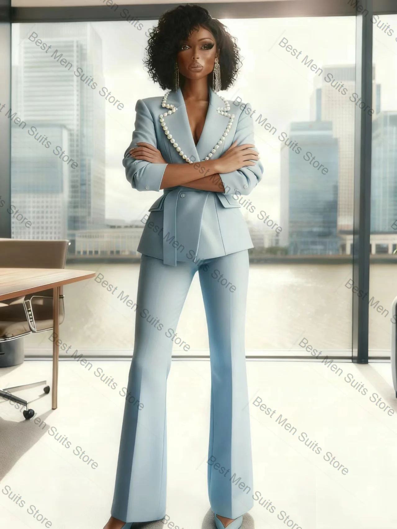 اللؤلؤ النساء البدلة مجموعة 2 قطعة السترة + السراويل بنطلون مربوط القطن مكتب رسمي سترة مخصصة الزفاف سهرة معطف الضيوف