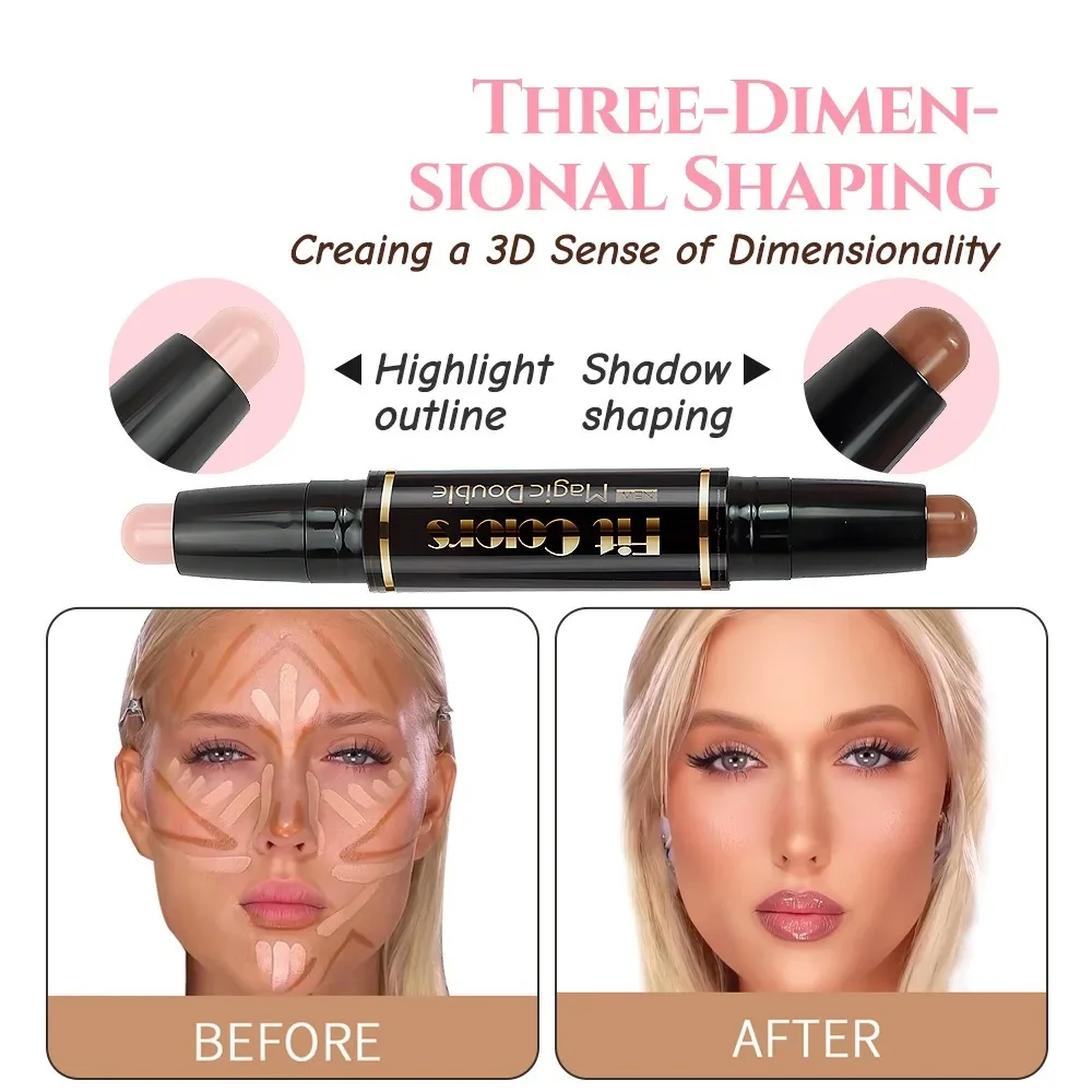 Cabeça dupla destaque sombra vara rosto bronzer contorno caneta fundação creme corretivo base de maquiagem beleza cosméticos femininos