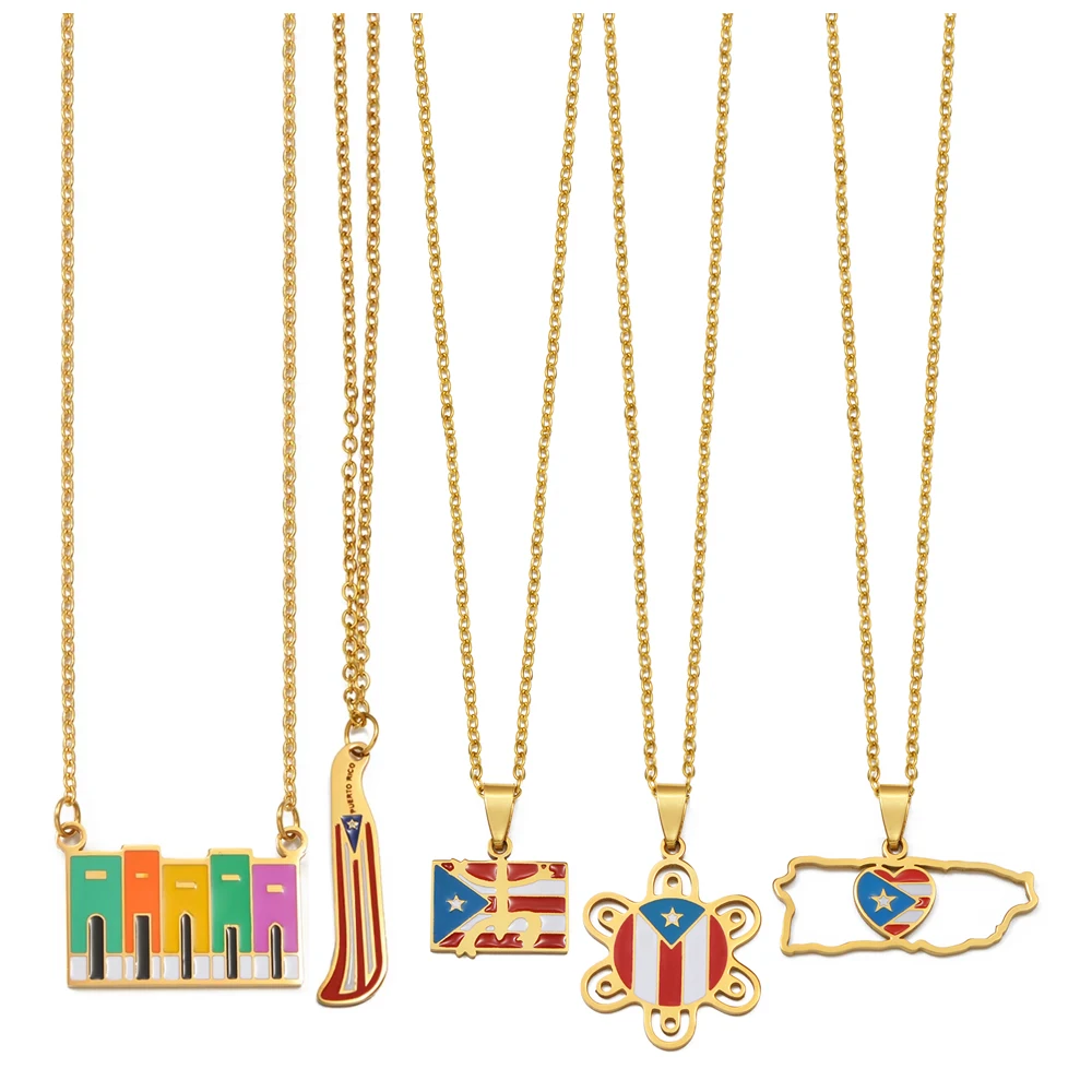 Collares de cuchillo y casa de Puerto Rico para mujeres y niñas, joyería de acero inoxidable de construcción étnica PR, 1 unidad # 575662