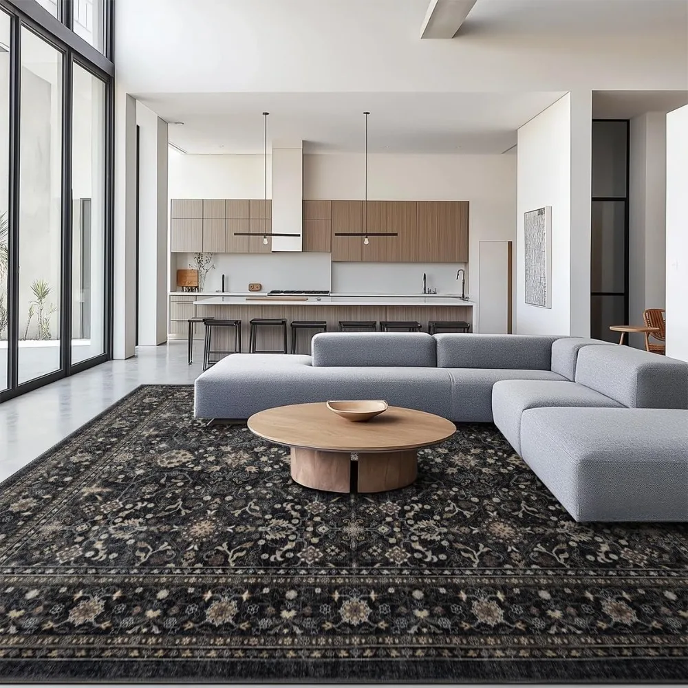 

Area Rug Non Slip Machine Washable Ultra Soft Living Room,Black Grey, 10'×14'