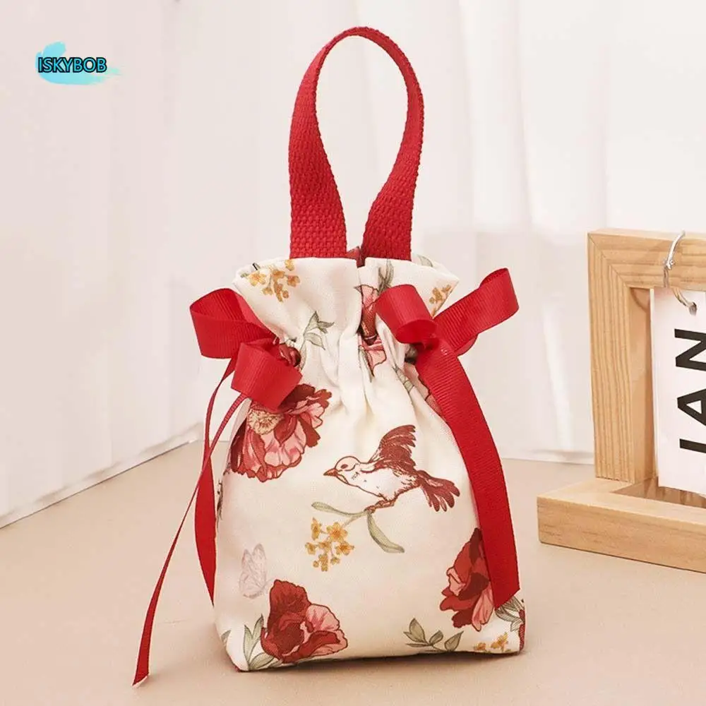 

Bird Canvas Drawstring Bag Large Capacity Korean Style Small Flower Wrist Bag Wedding Candy Bag Storage Bag Festive Sugar Bag