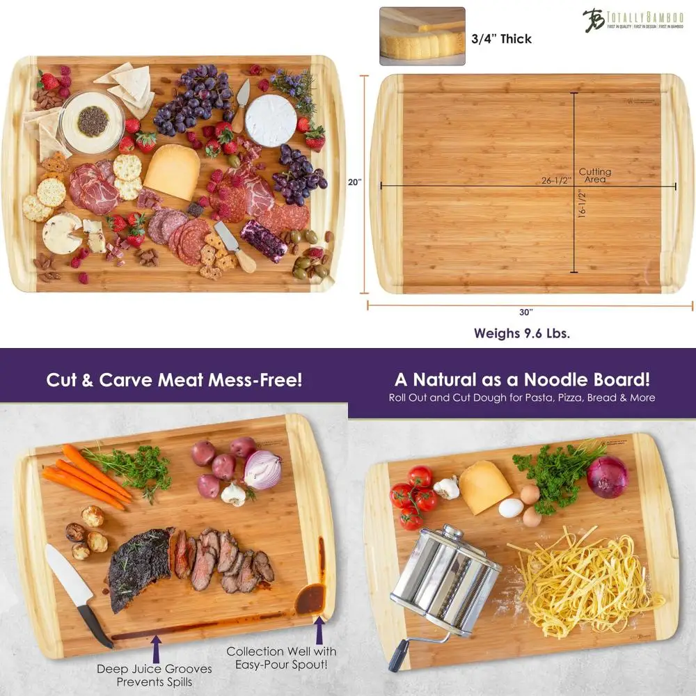 

Extra Large Bamboo Cutting Board - 30 x 20, Multipurpose Kitchen Chopping Block, Stove Cover, Noodle Board, and Serving Tray