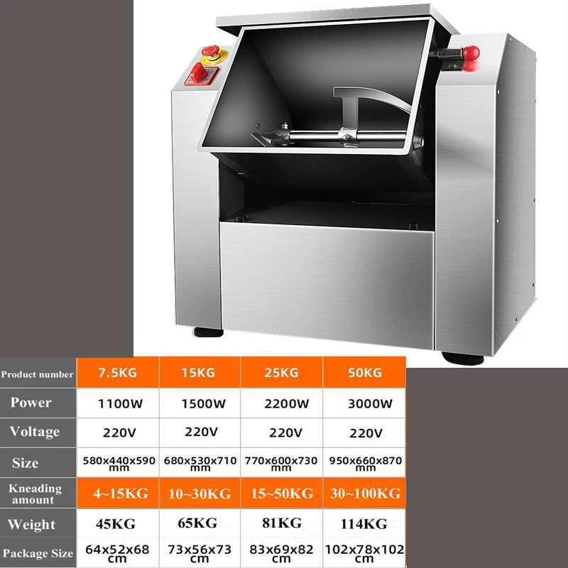 Impastatrice commerciale di vendita calda 15 kg / h l Impastatrice 1500 W 220 V Secchio in acciaio inossidabile Impastatrice per farina