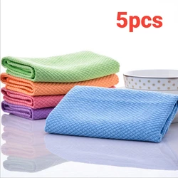 5pcs Microfiber Washing Dish Cloth Cleaning Towel Super Absorbable Window Glass Cleaning Cloth Kitchen Anti-grease Wiping Rags