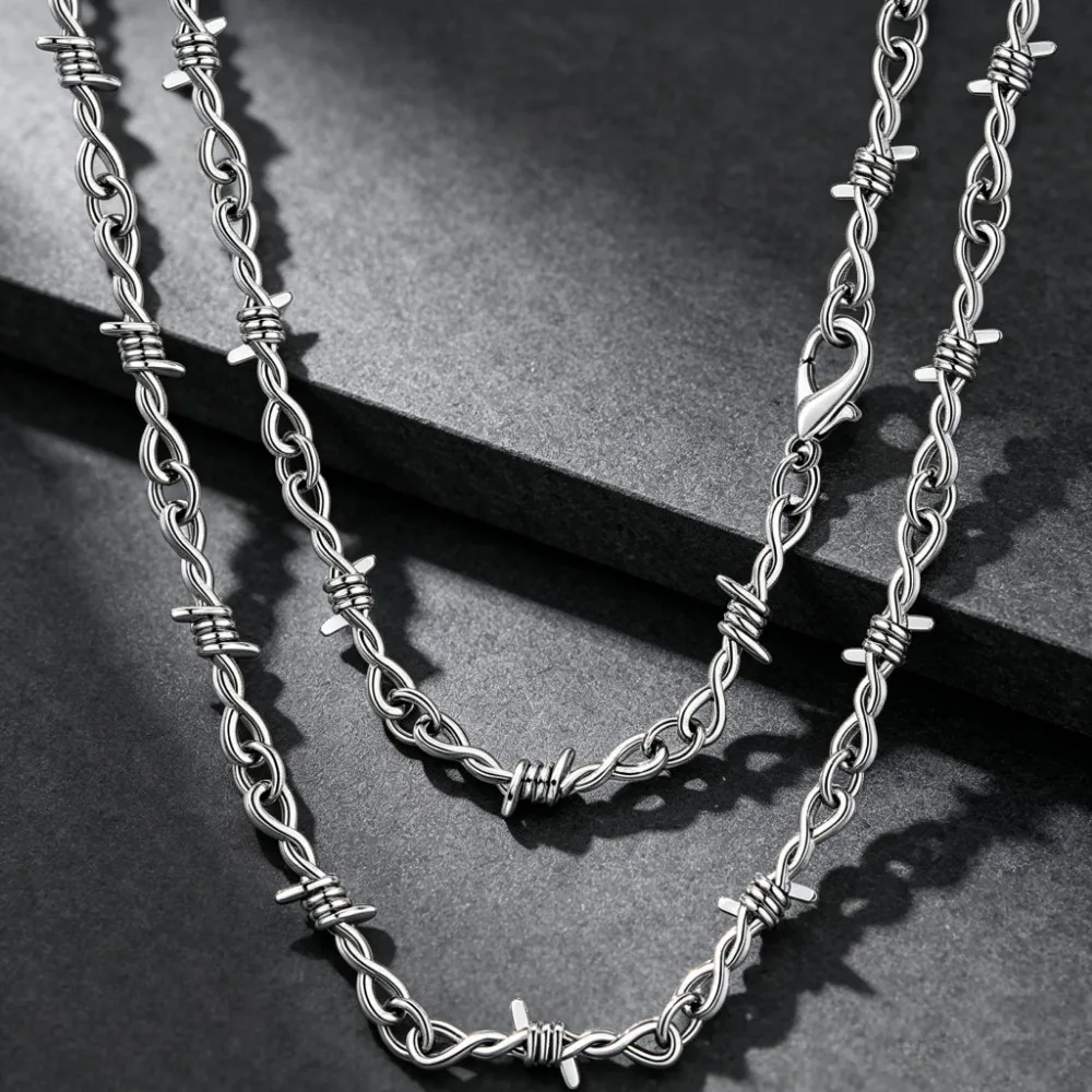 Creative Retro Thorn Necklace & Bracelet, Barbed Collarbone Chain Men Women Accessory Holiday Party Decor Gift