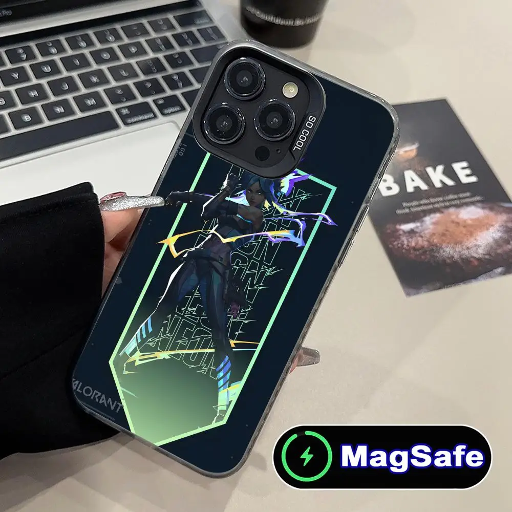 

Чехол для мобильного телефона Valorant Neon для iPhone 16, 15, 14, 13, 12, 11 Pro Max Plus MagSafe, полупрозрачный цветной защитный роскошный чехол