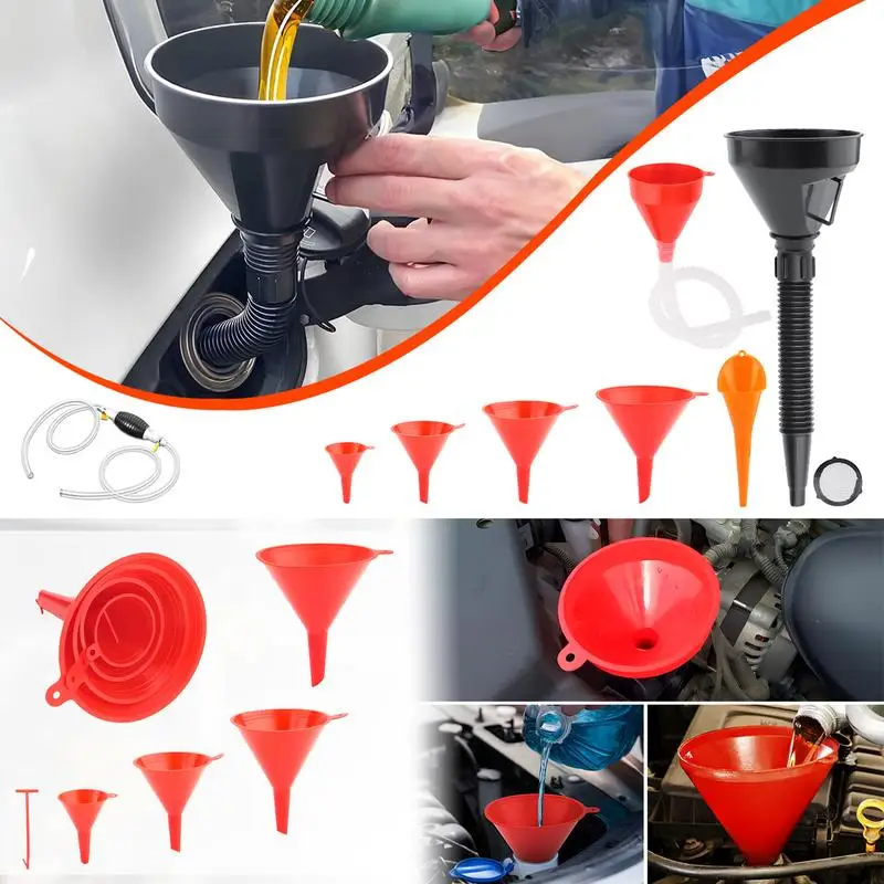 Funnels For Automotive Use Oil Funnel Kit 8-Piece Right Angle Funnel Wide Mouth Funnel With Manual Siphon Pump For Water