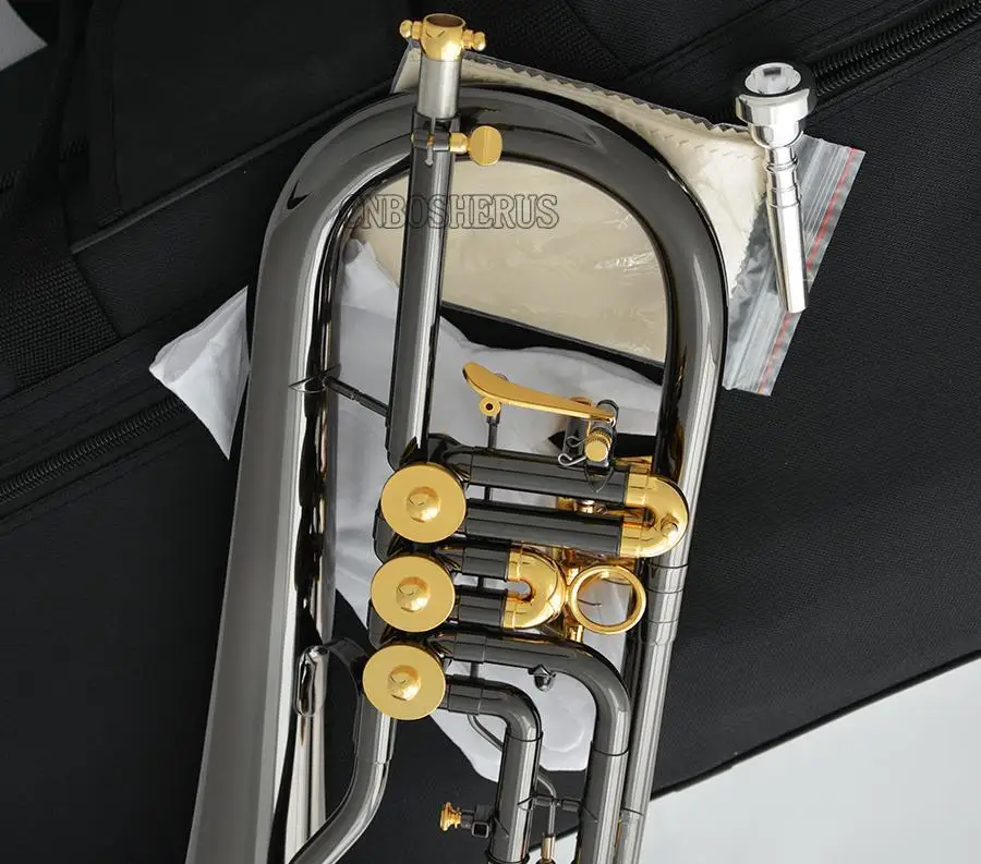 Hot sale  High Grade Black nickel Rotary Flugelhorn Bb Flugel With trigger Key