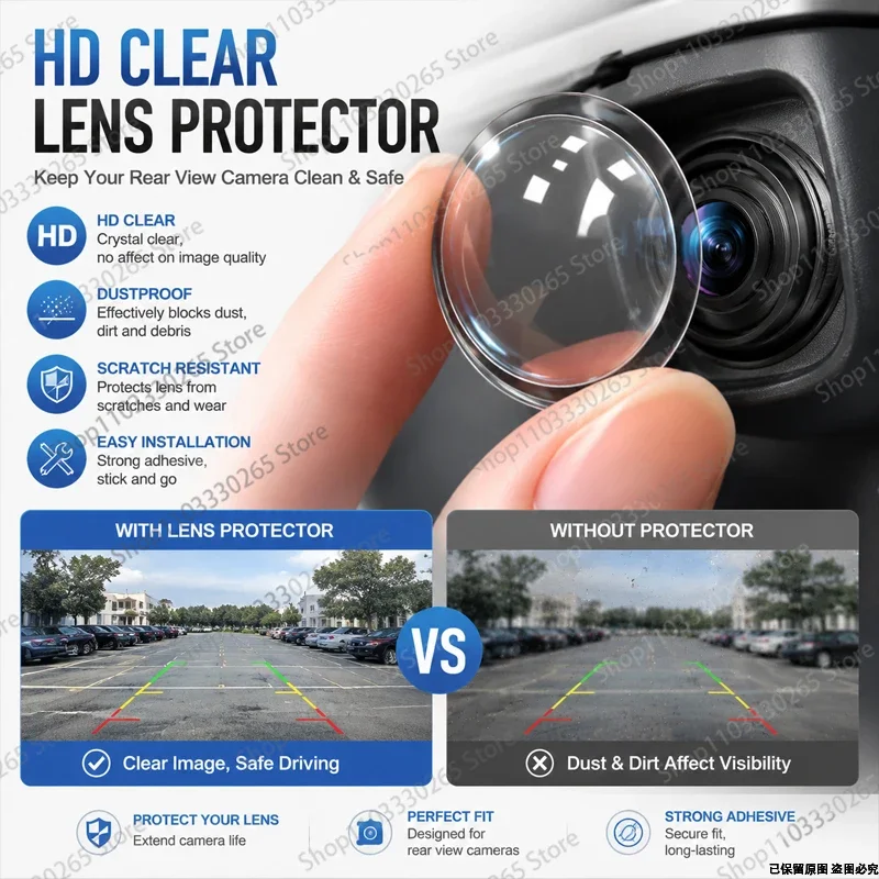 Car Backup Camera Lens Protector, HD Clear Anti-Scratch Cover, Easy Install with Strong Adhesive for Safety