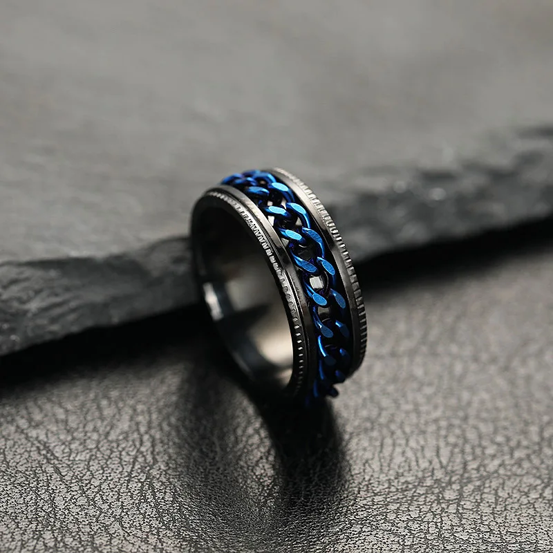 Cross-border Stainless Steel Jewelry Press Pattern Can Be Rotated Chain Open Wine Bottle Titanium Steel Ring men's Couple Ring F