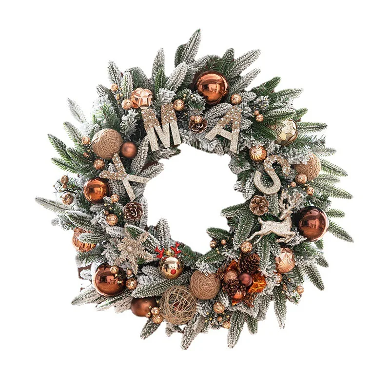 New Christmas wreath door hanging 50/60CM Christmas decorations Snow wreath package pendant scene arrangement ornament