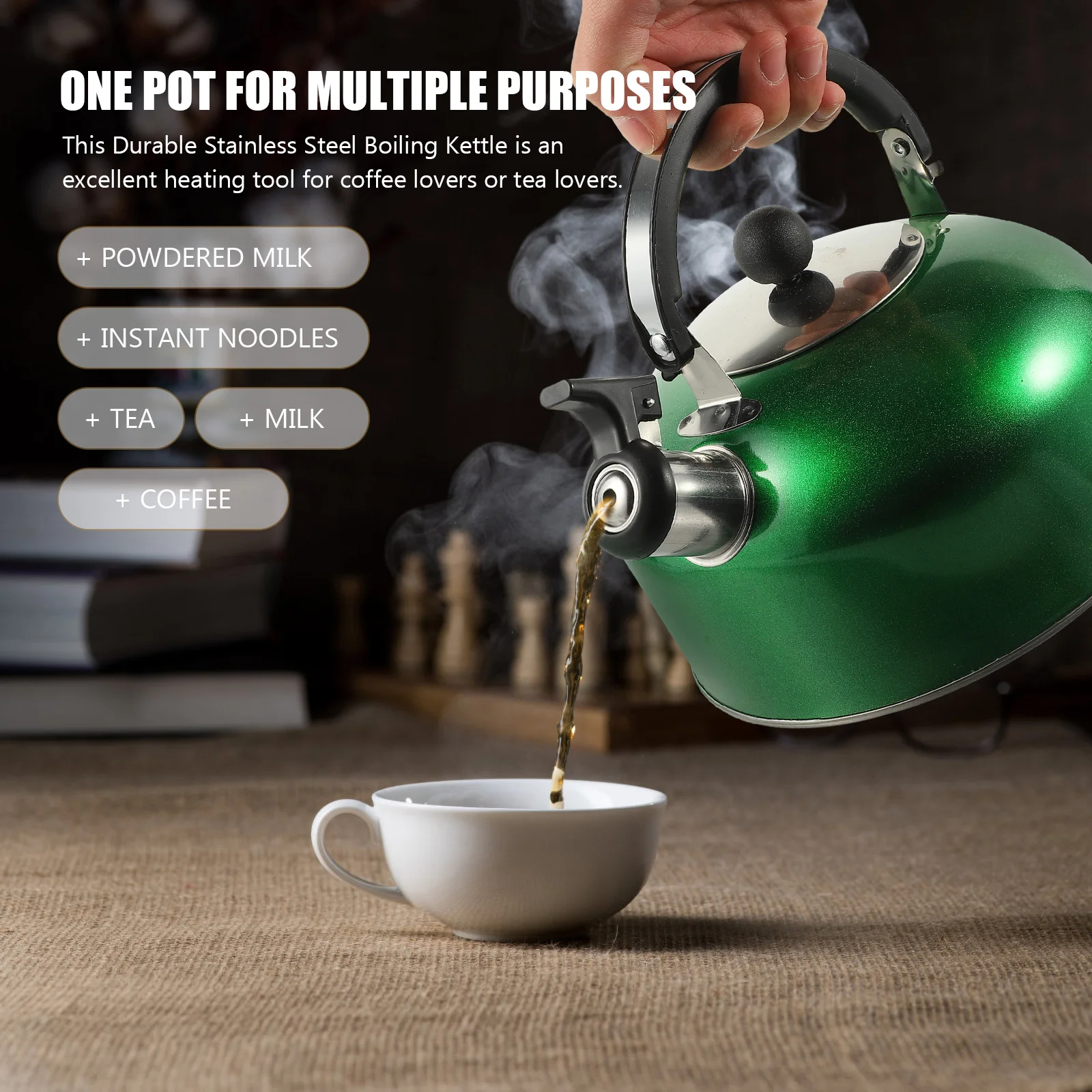 

Stainless Steel Kettle Large Diameter Spout Green Spherical Whistling Pot Kitchen Hot Water Heater Gas Induction Compatible