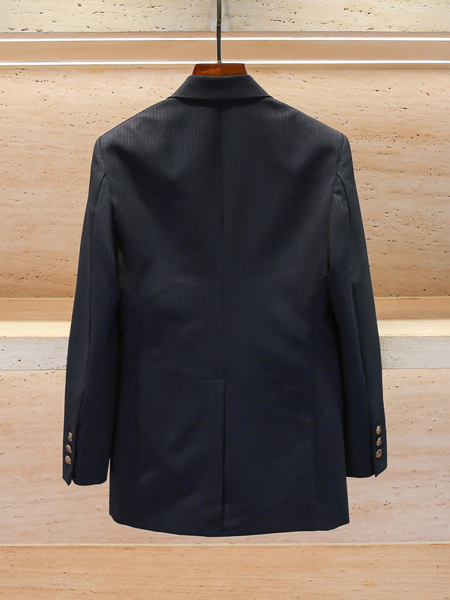 Ele Women's Striped Suit Jaet Double Buttoned High-End Sle Casual Stand Fit Breathable Long Sve Faion Outerwear