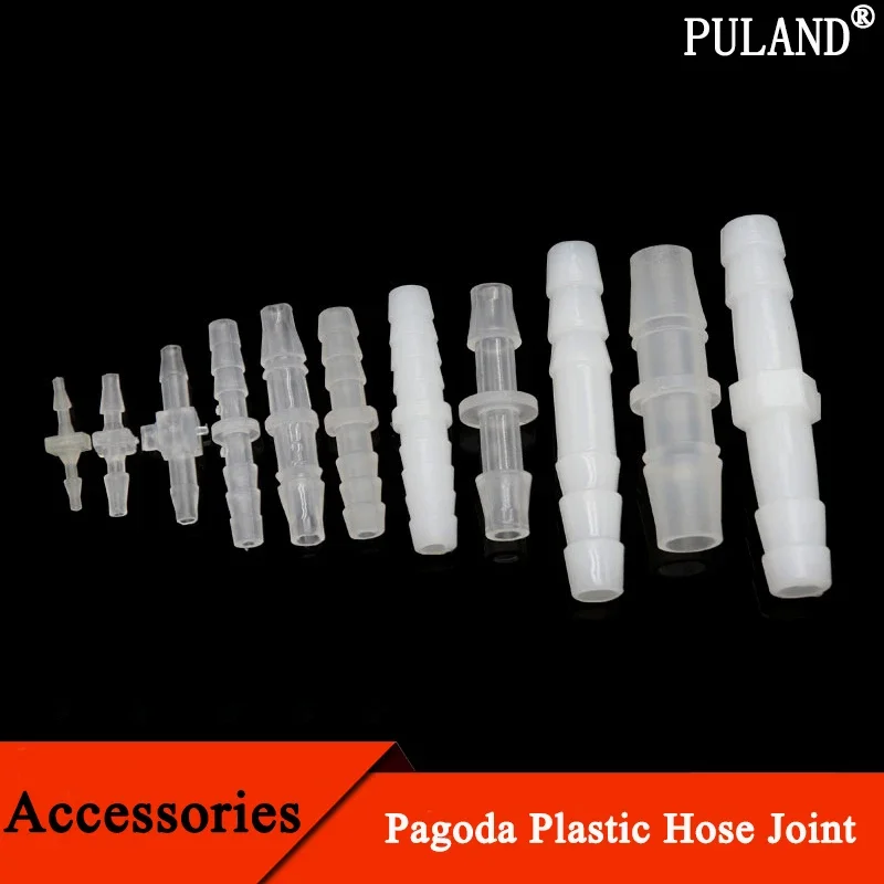 10pcs Pagoda Plastic Hose Joint 1.6 2.4 3.2 4 4.8 5.6 6.4 8 9.5 10 mm Pipe Hose Connector Accessories