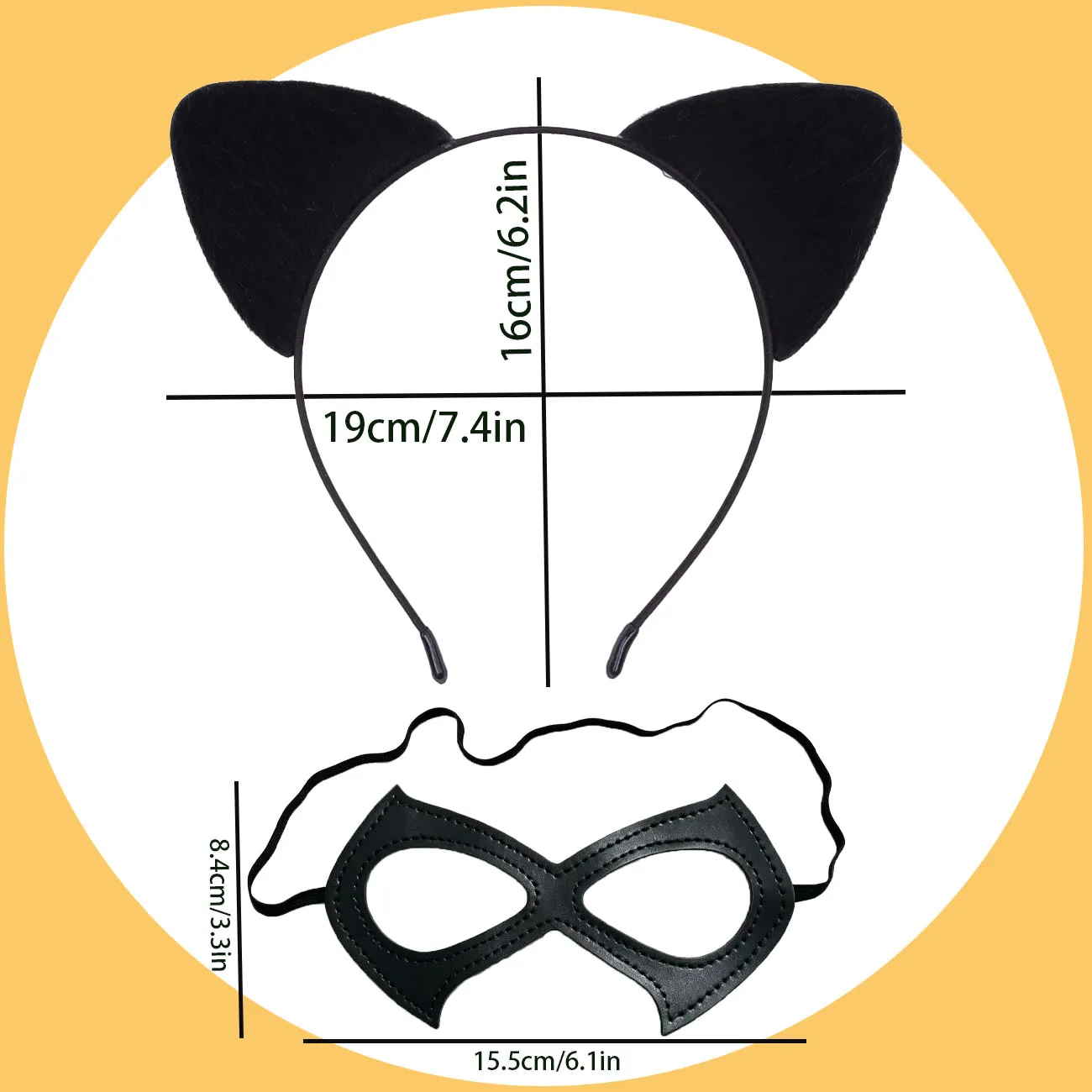 Horse Hair Cat Ears Headband  Masquerade Eye Mask Set Halloween Cosplay Accessory for Parties, Masquerades and Photo Shoots