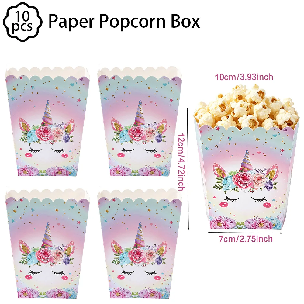 10 Stück Einhorn-Popcornboxen Einhorn-Themen-Keks- und Süßigkeitenboxen Babyparty Mädchen Geburtstagsparty Zubehör Einhorn-Geburtstagsdekoration – Detail 6