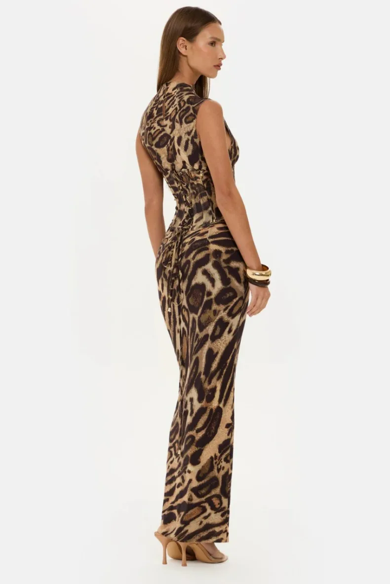 Leopardenmuster Tailliertes Slim-Fit-Kleid für Damen Zweiteiliges Set für Urlaub, Abendessen, Geburtstagsfeier Elegantes Damenkleid – Detail 6