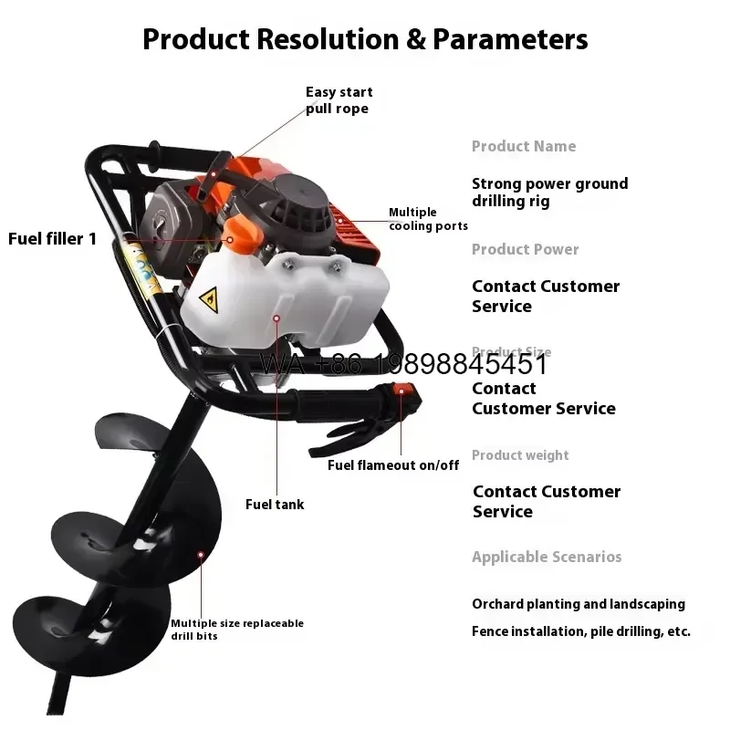 Wmwmnu for Power 52cc Industrial Grade Handheld Punch DIY Agricultural Drill Digger for Grassland Pile