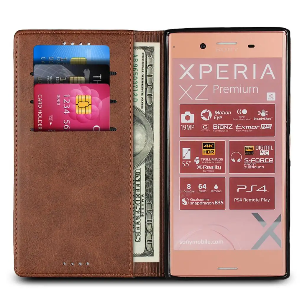 Funda de cuero para Sony Xperia XZ1 XZ Premium XZ2 funda con tapa tarjetero funda con atracción magnética funda tipo billetera