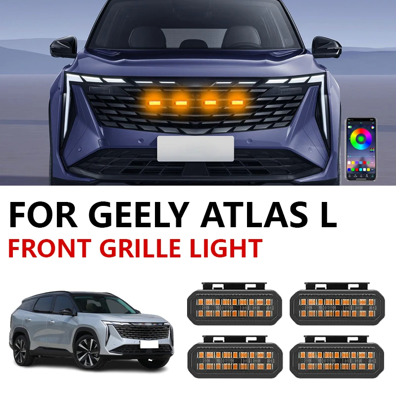 For Geely Atlas L Front Grille LED Yellow Light Flashing Warning Lamp Daytime Running Light Car Bumper Accessories