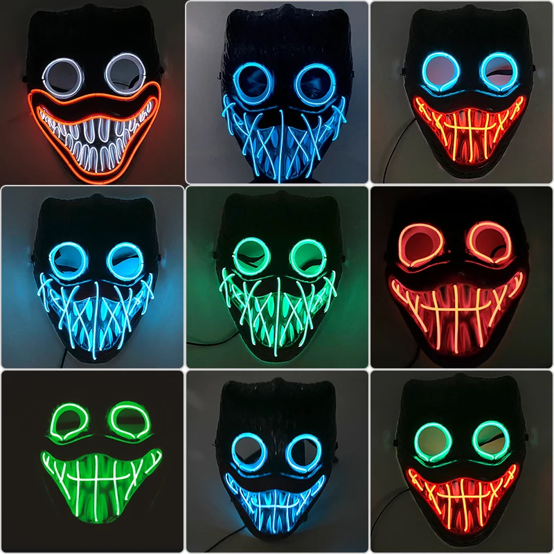 New Full Face Play Time Game Mask Horror  LED Neon Light Decor Mask Glowing For Halloween