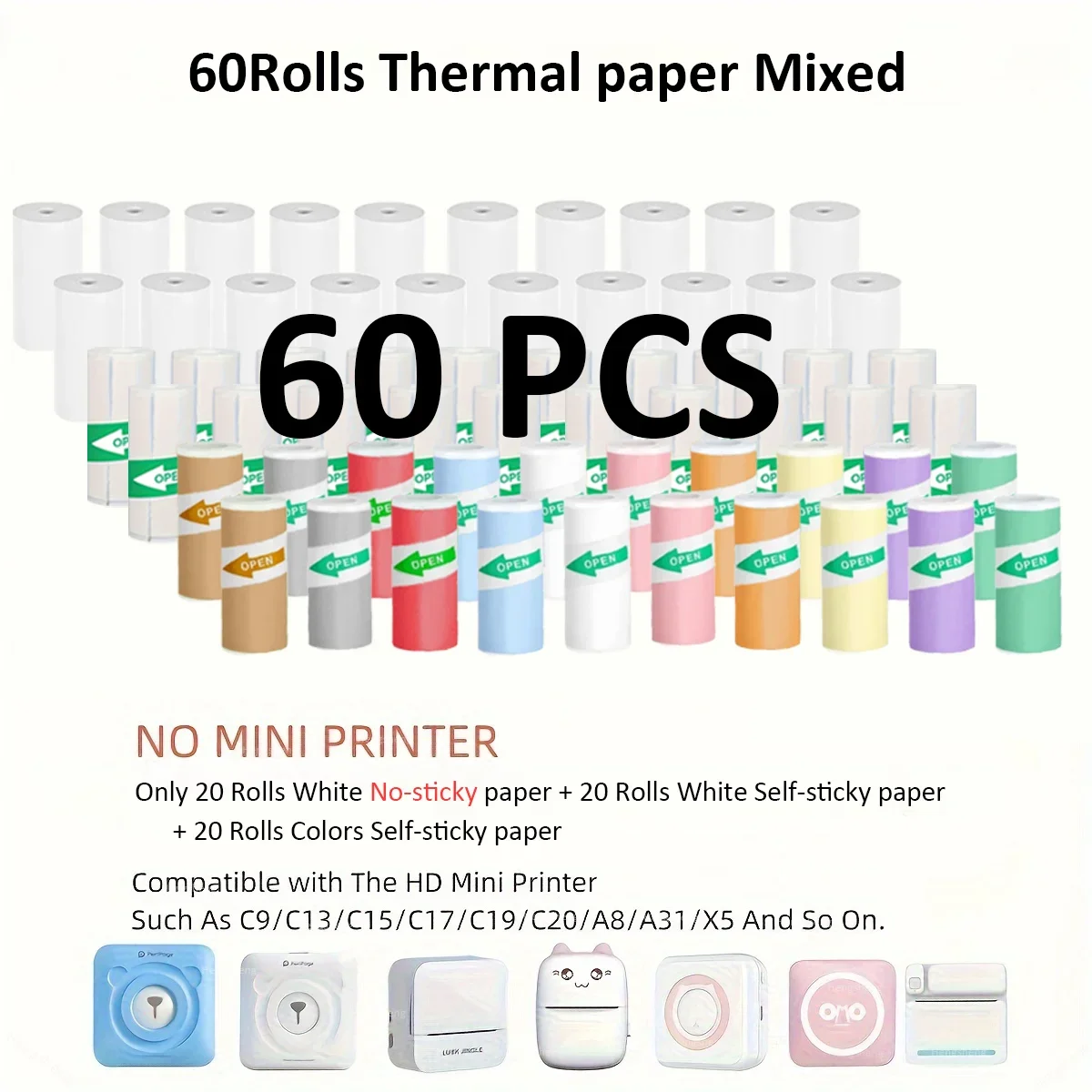 60 pçs papel térmico mini impressão atacado etiqueta autoadesiva para mini impressoras adesivos foto papel pegajoso scrapbook