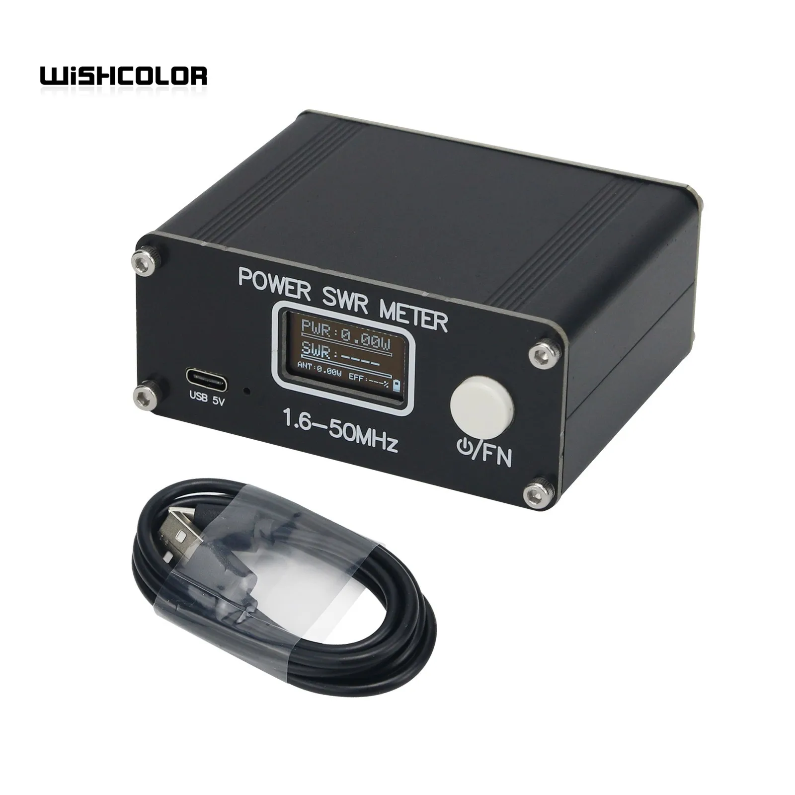 Wishcolor 1.6-50MHz PWR SWR Meter POWER SWR METER 0.5-150W SWR Power Watt Meter Built-in Battery OLED Display