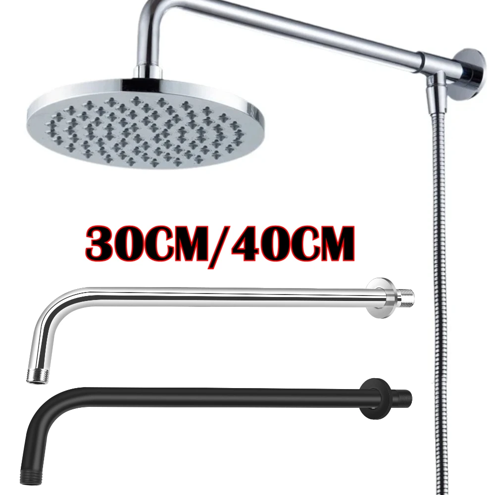

30/40cm Shower Head Extension Arm Wall Mounted Stainless Steel Rainfall Extend Pipe Tube Shower Holder Base Bathroom Accessories