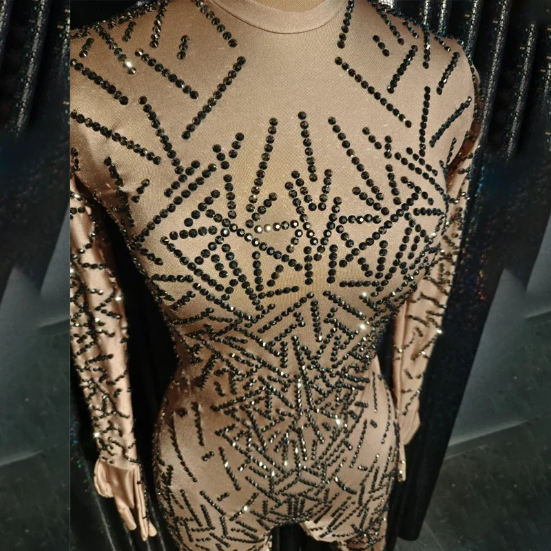 Black Gold Rhinestones Jumpsuit Women Party Jazz Dance Outfit Nightclub Dj Ds Gogo Costumes Stage Performance Wear XS6641