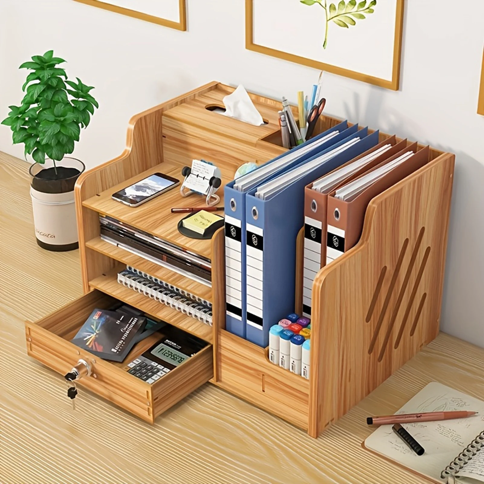 

Wooden Multilayer Desktop Storage Box Easy to Assemble and Clean DIY Office Supplies Suitable for Books Notebook Papers