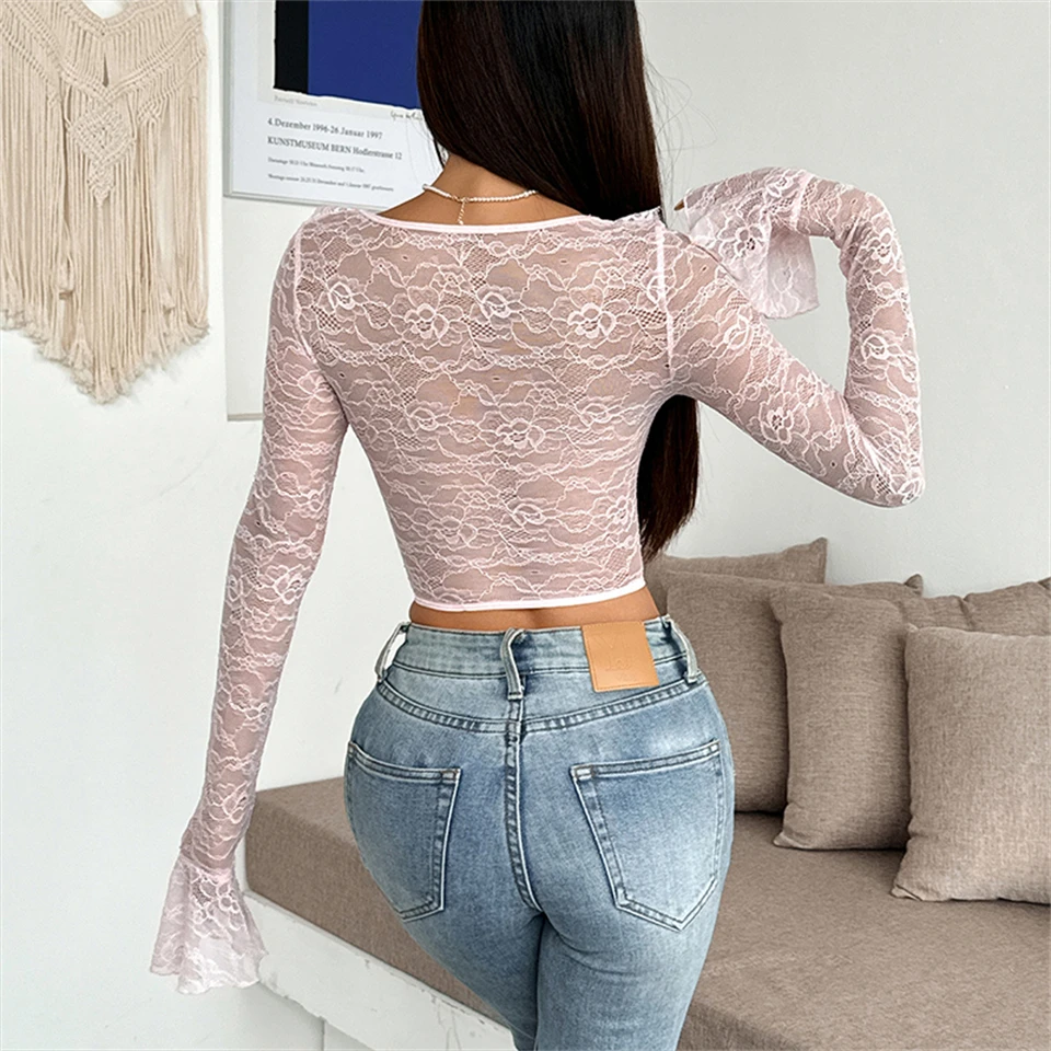 Becirzet Sexy Dessous Damen Spitzenkorsett Transparentes Schlankes Langarm-Mesh-Top Push-Up Bauchkontrolle Knochen-Bustier – Detail 17