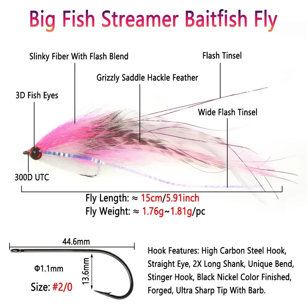Bimoo Streamer 2/0 Plumas Flash Grizzly – Para trucha y lubina - imagen 3