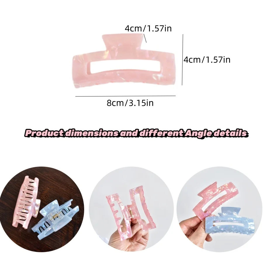 1 set of women\'s acetic acid pearl rectangular hair claw suitable for all kinds of hair size women gift fashion temperament