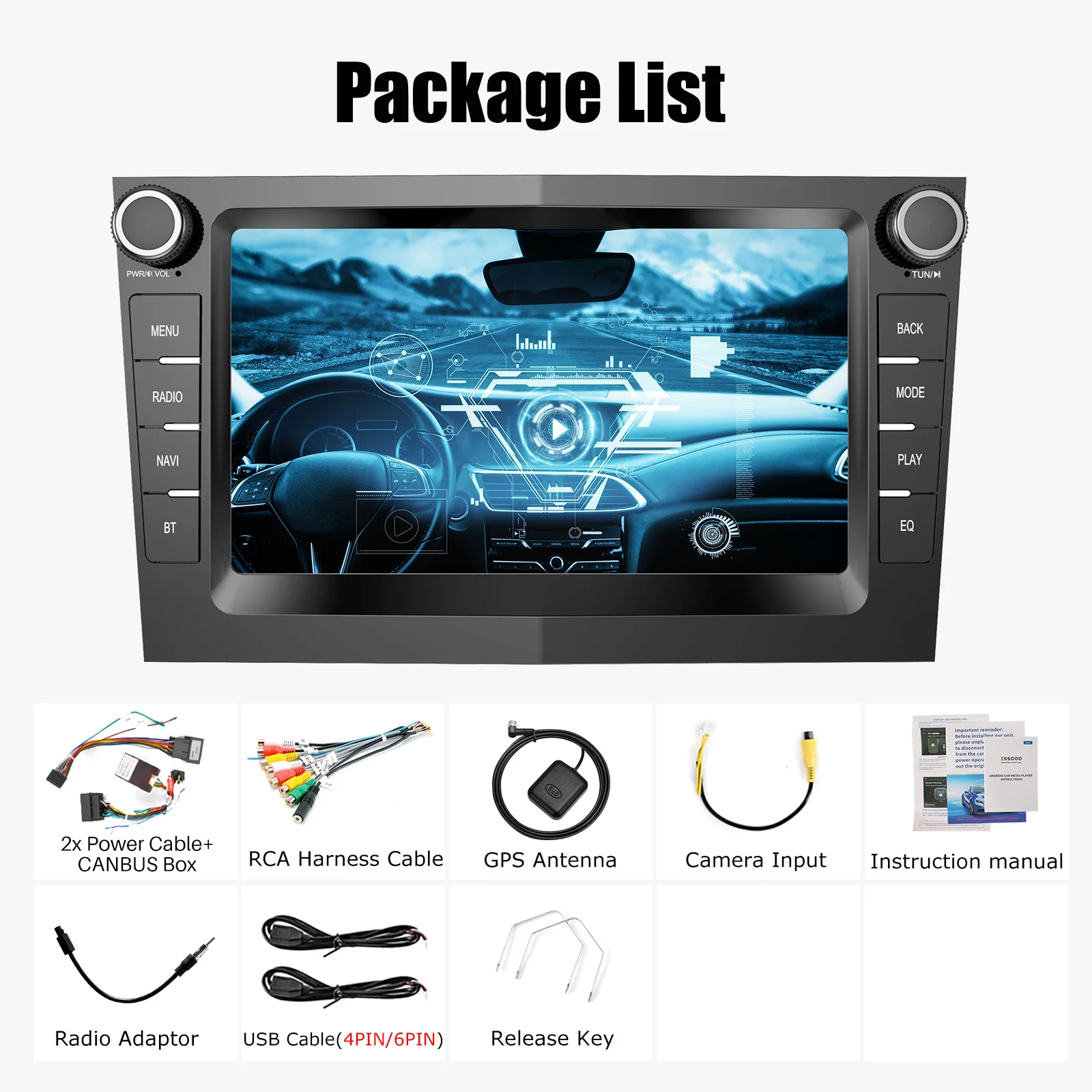 ESSGOO Android 14 Autoradio Draadloze CarPlay Voor Opel Astra Vectra Vauxhall Antara Zafira Corsa C D Vivaro Meriva Auto ﻿