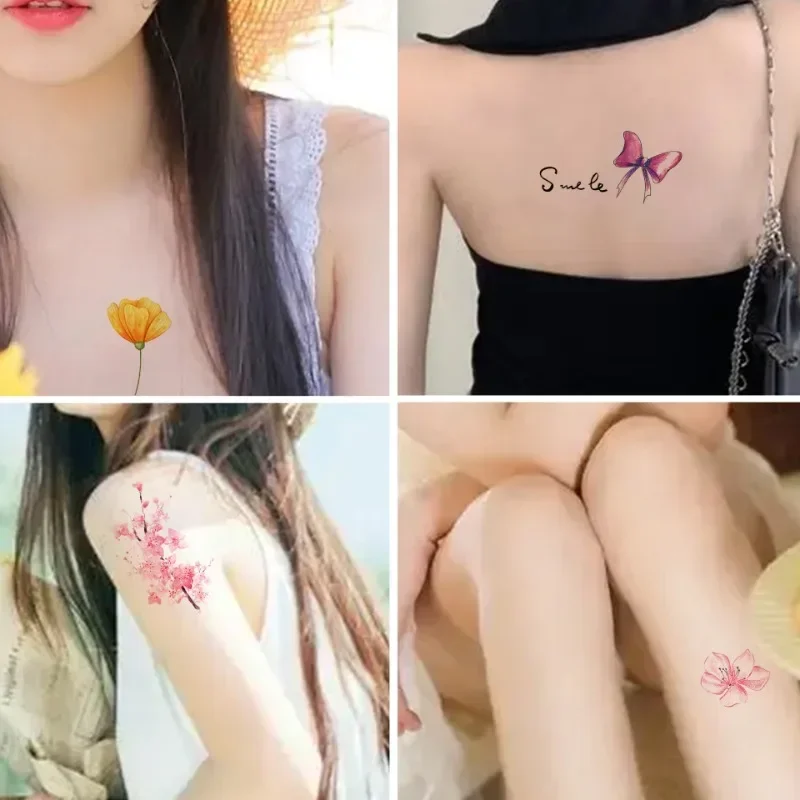 Black White Flower Tattoo Sticker Sexy Female Personality Tattoo Waterproof  Sweat Proof Disposable Scar Covering Durable