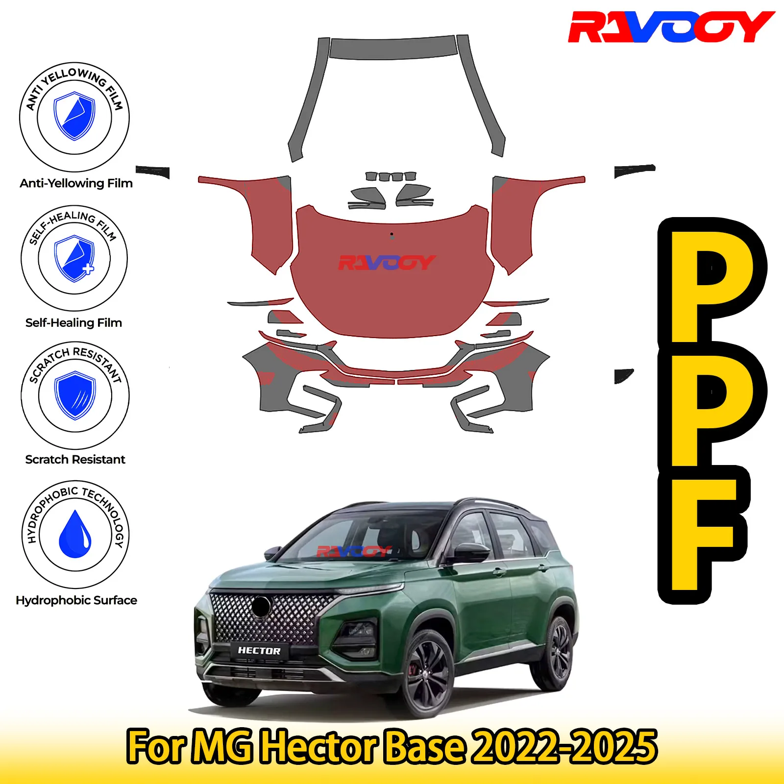 

For MG Hector Base 2022-2025 Glossy Matte Black Precut front PPF Kit Paint Protection Film