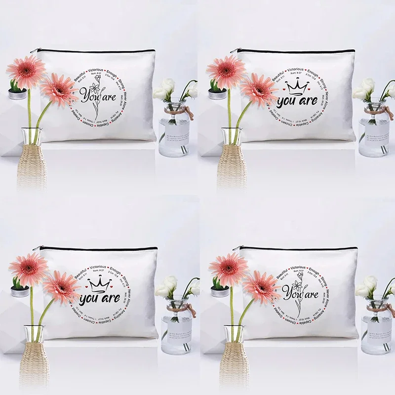 You Are Blessing Flowers Pattern Makeup Bag Travel Cosmetic Organizer Bible Verses Gift for Women Pencil Case Christian Gift