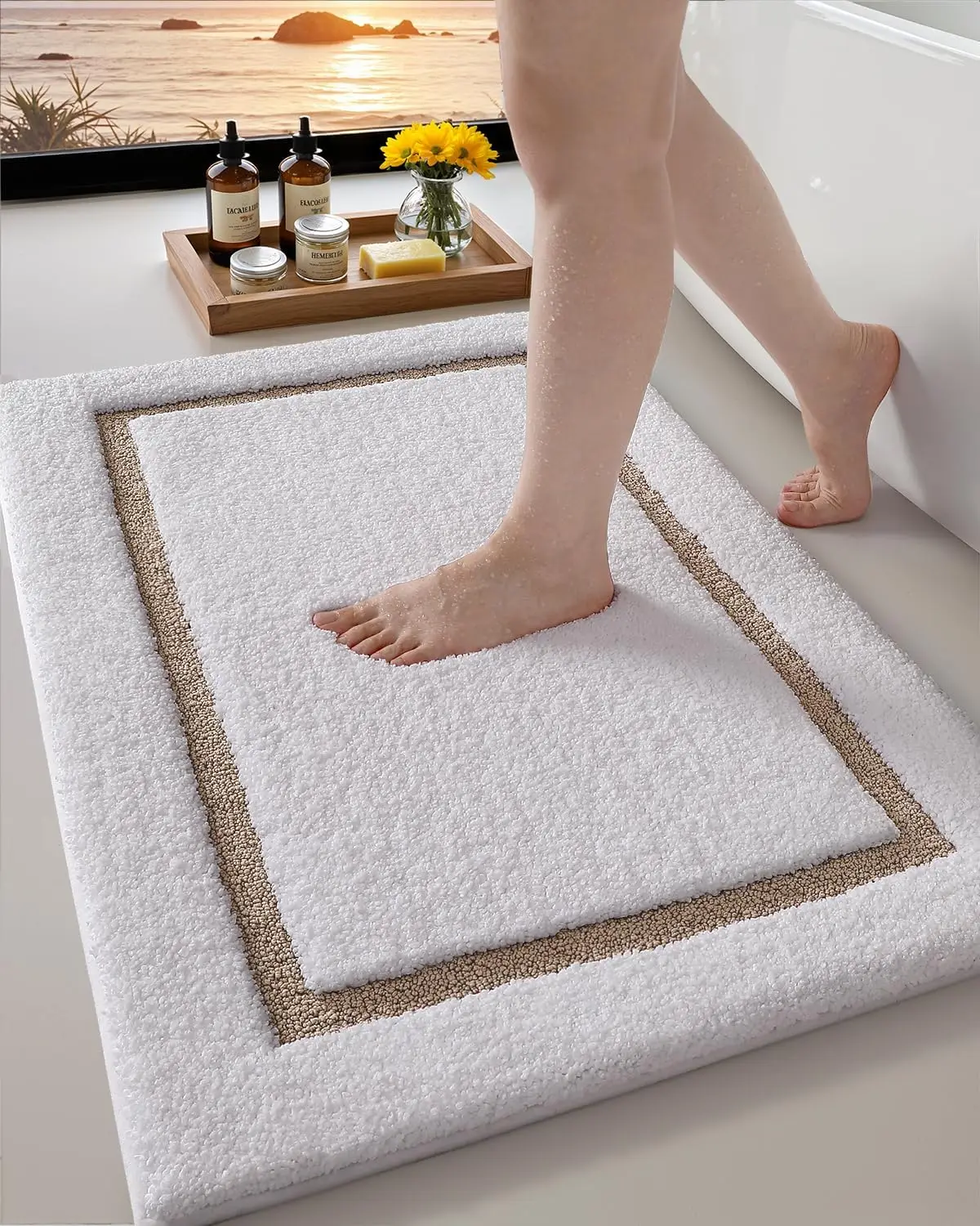 

White Bathroom Rugs 30x20, Extra Soft Absorbent Microfiber Bath Rugs, Non-Slip Bathroom mat, Washable Plush Bath Mats fo