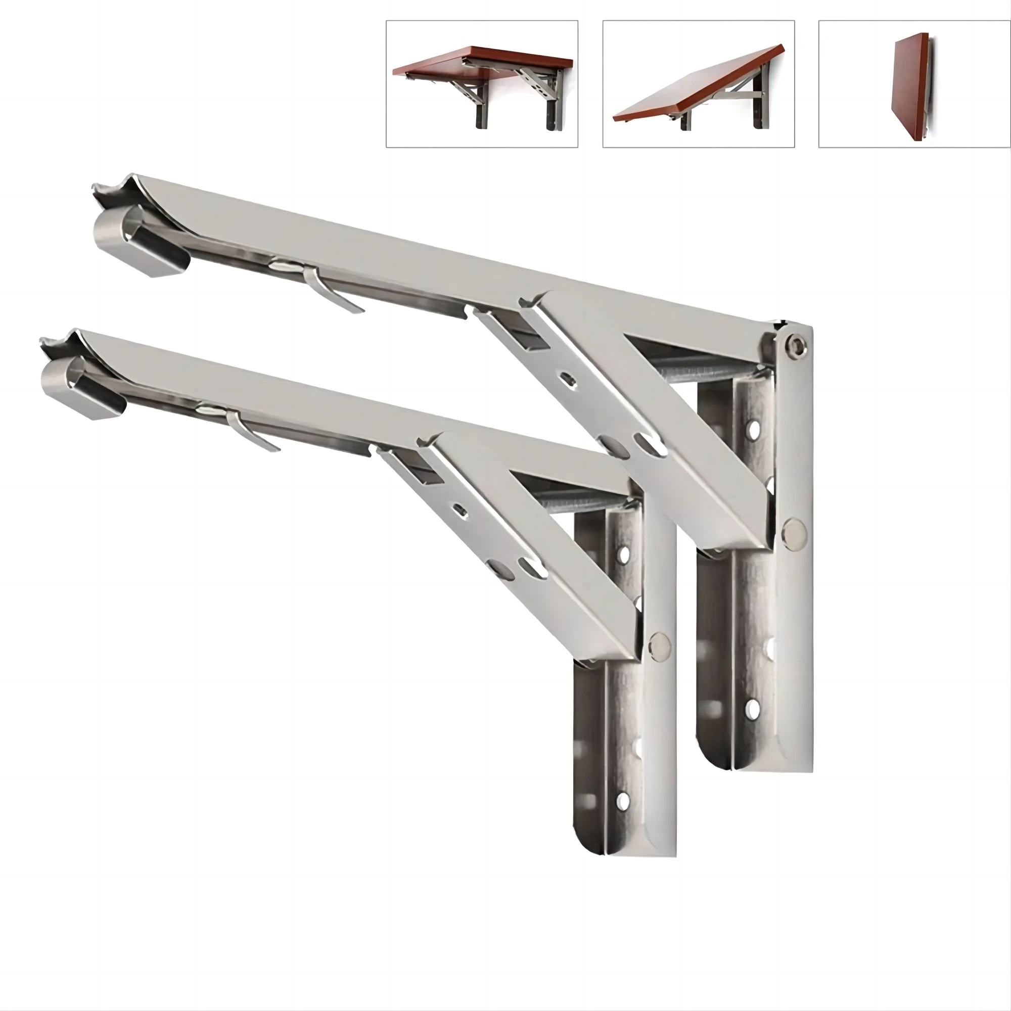 2Pcs Folding Shelf Brackets Heavy Duty Stainless Steel Collapsible Shelf Bracket for Table Work Space Saving DIY Bracket