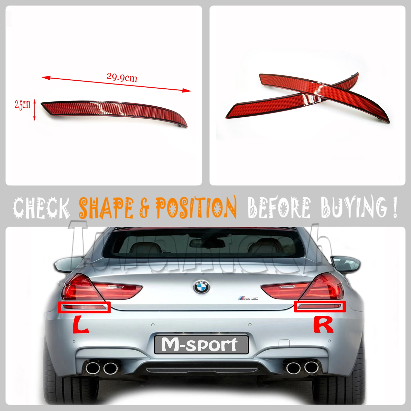 

REAR Reflector LH&RH Fit 11-18 BMW 6 M6 series F06 F12 F13 640d 640dX 640i 640iX 650i 650iX bumper Driver Side